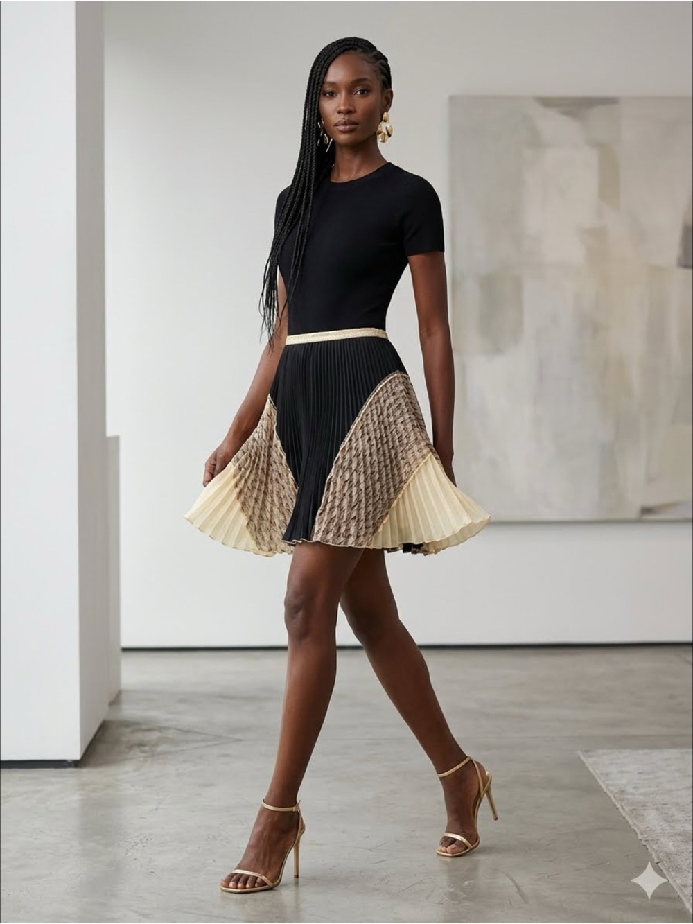 VTG Voyage Pleated Accordion Colorblock Paneled Quiet Luxury Chic Mini Skirt 8